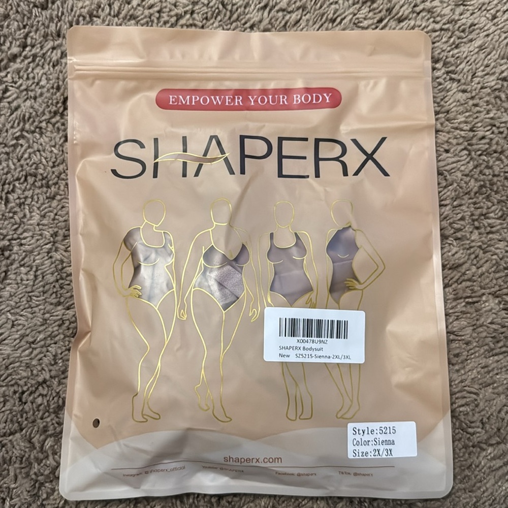 SHAPERX Women Sienna color 2X/3X Bodysuit 5215 Tummy Control Shapewear Thong New - Picture 3 of 4